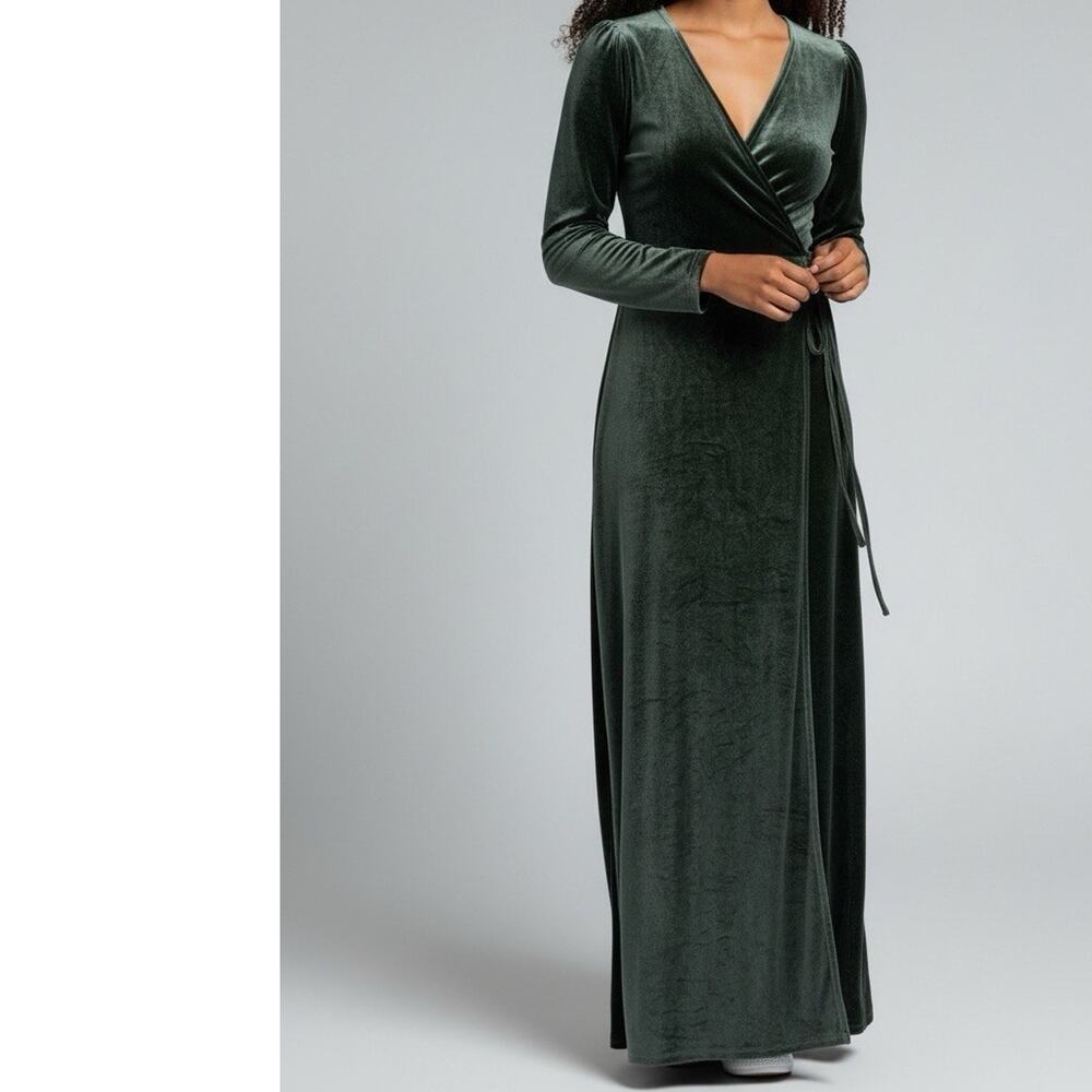 Baltic Born Medium Esmeralda Wrap Maxi Dress Light Green Velvet Long Sleeve